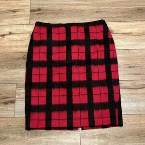 Talbots Wool Blend Pencil Skirt SZ 10 Black Red Check Back Zip Lined Soft
